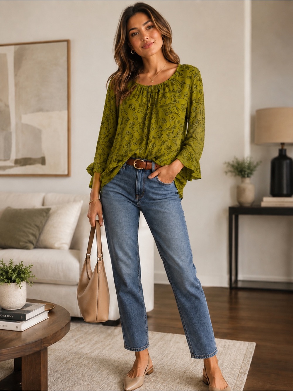 Ann Taylor Chartreuse Floral Blouse